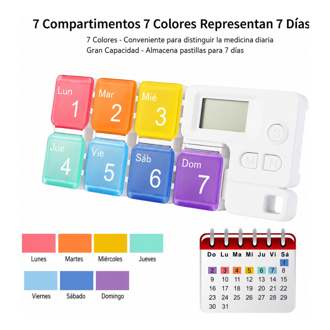 Pastillero Semanal con Alarma Digital - 7 Días
